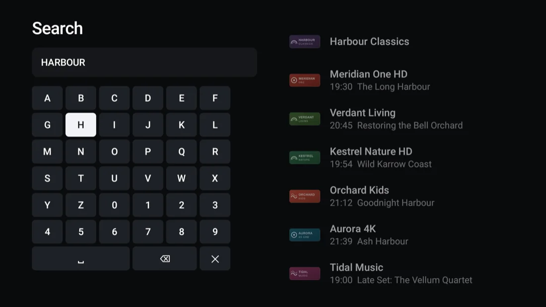 The search screen with results appearing as you type.