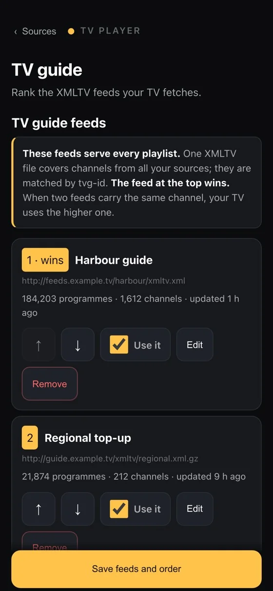 Pointing the programme guide at XMLTV feeds.